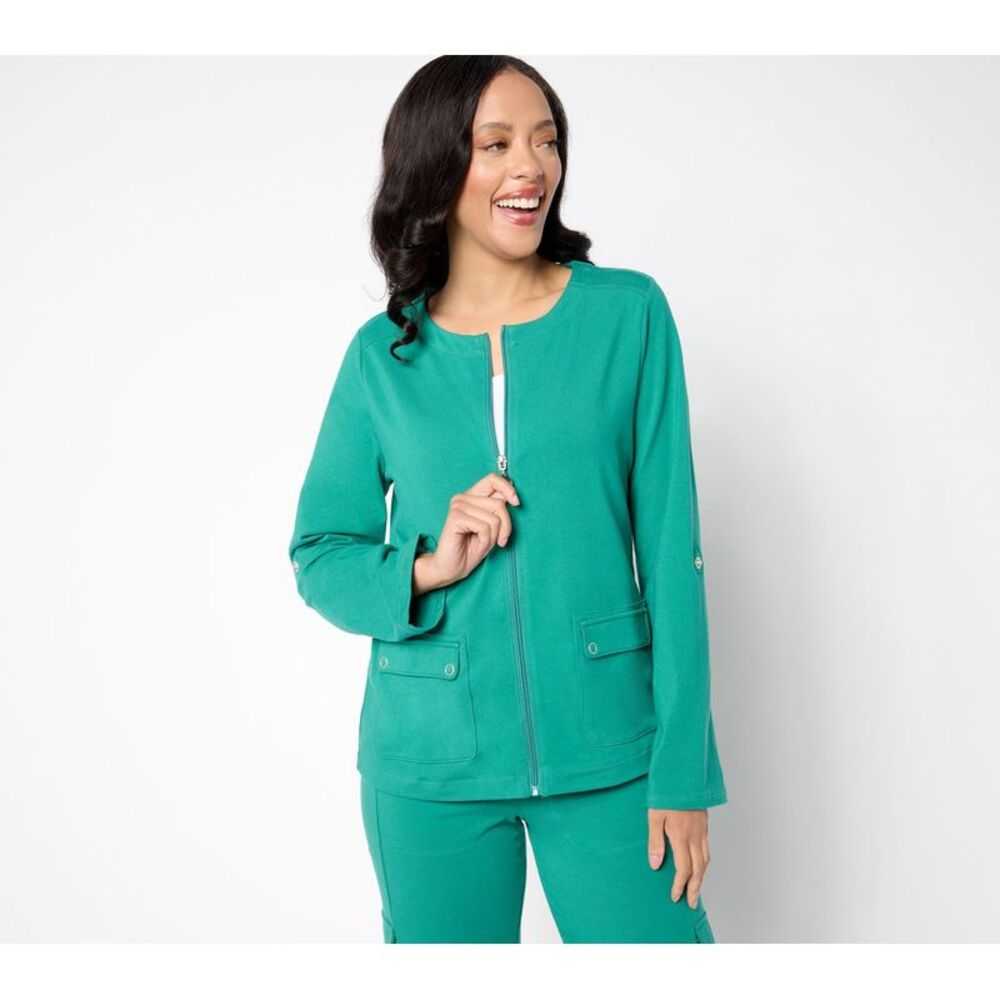 Sport Savvy Women's Jacket Sz L Jersey Collarless Green